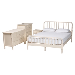 Baxton Studio Braith Farmhouse Ivory Spindle Wood Queen Size 4-Piece Bedroom Set